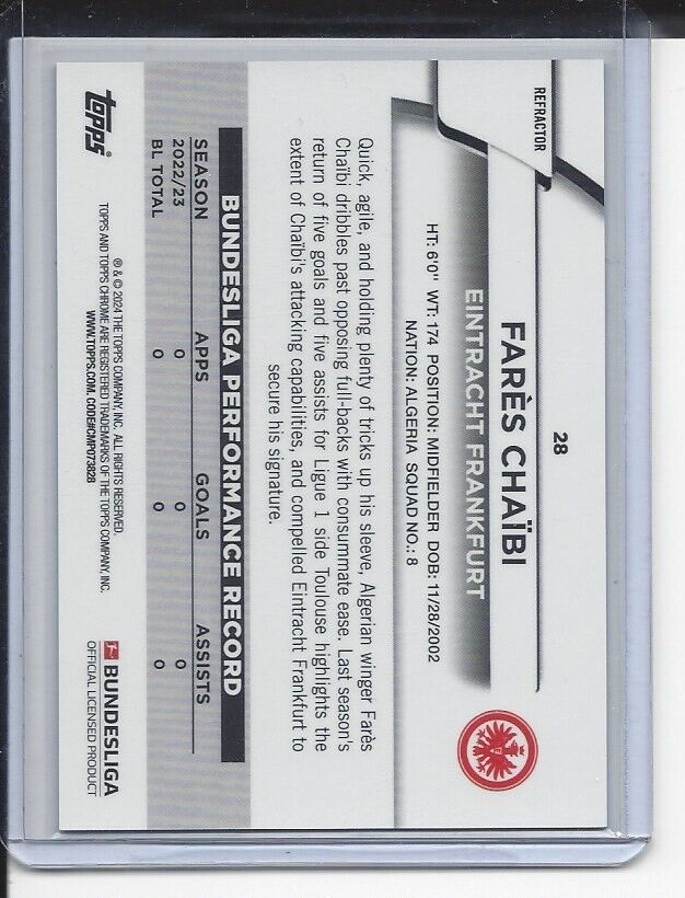 FARES CHAIBI  2023-24 TOPPS CHROME BUNDESLIGA MAGENTA REFRACTOR RC #D 123/399