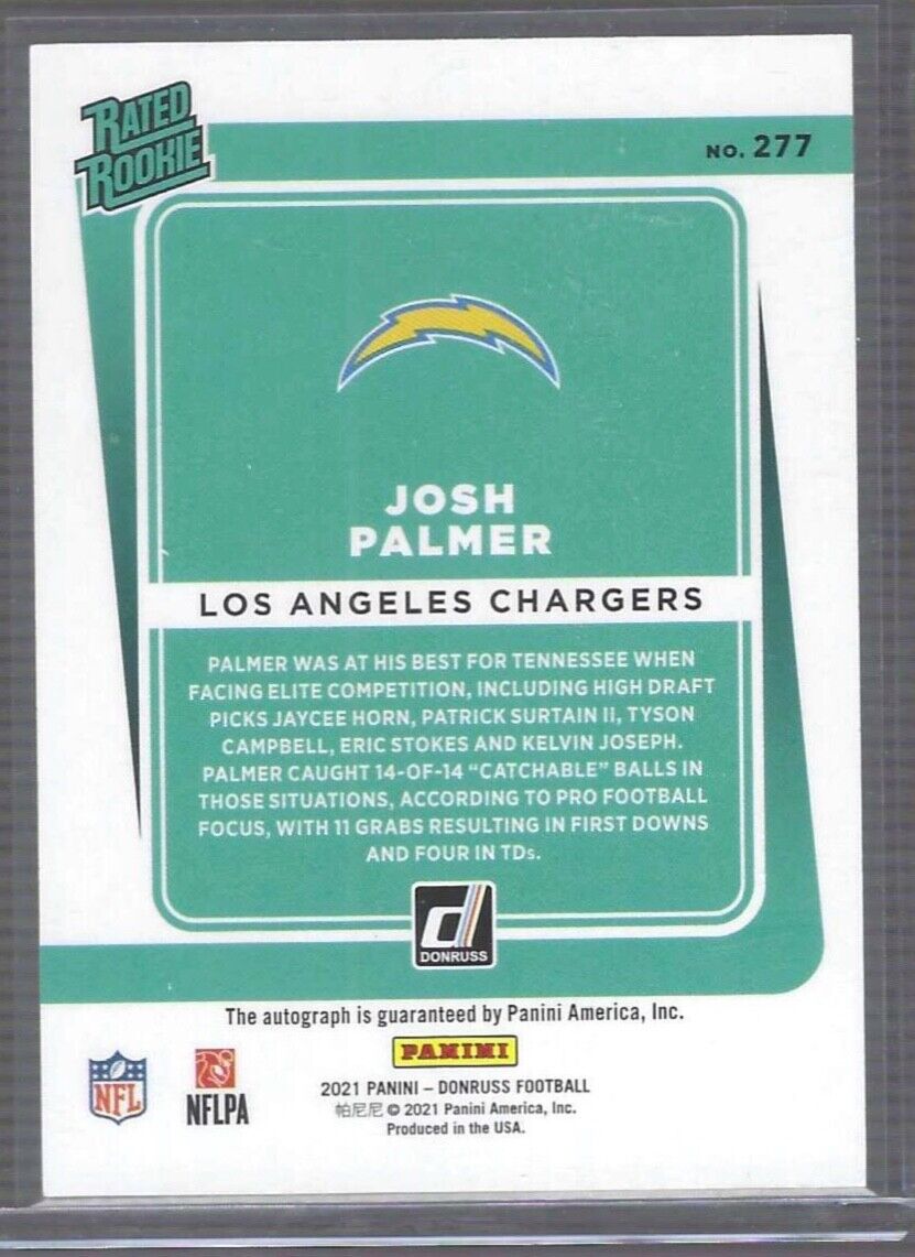 JOSH PALMER 2021 PANINI DONRUSS ORANGE RATED ROOKIE AUTO RC #277