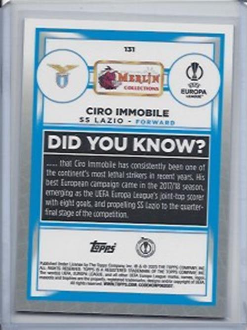 CIRO IMMOBILE 2022-23 TOPPS MERLIN CHROME PINK MOJO REFRACTOR #D 179/275