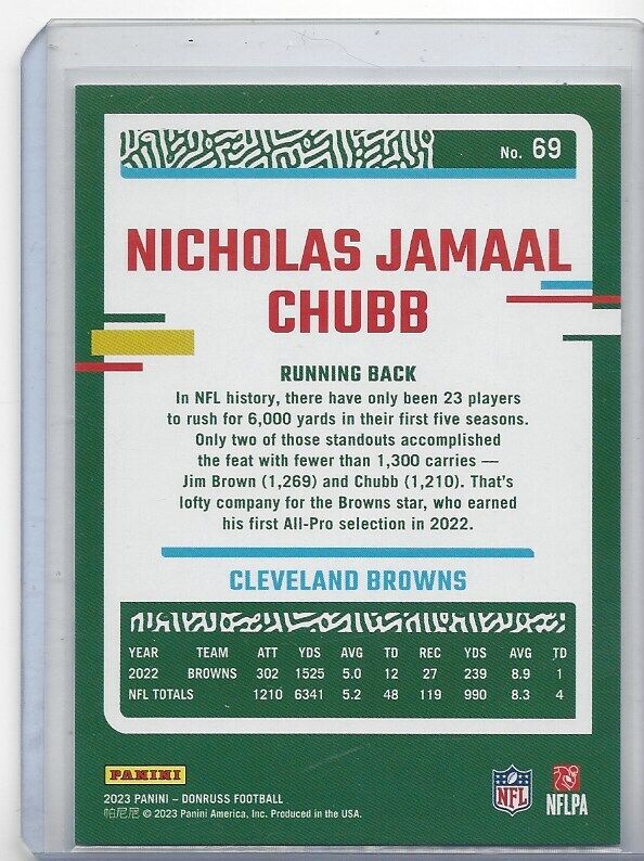 NICK "NICHOLAS JAMAAL" CHUBB 2023 PANINI DONRUSS FULL NAME SSP SHORT PRINT #69