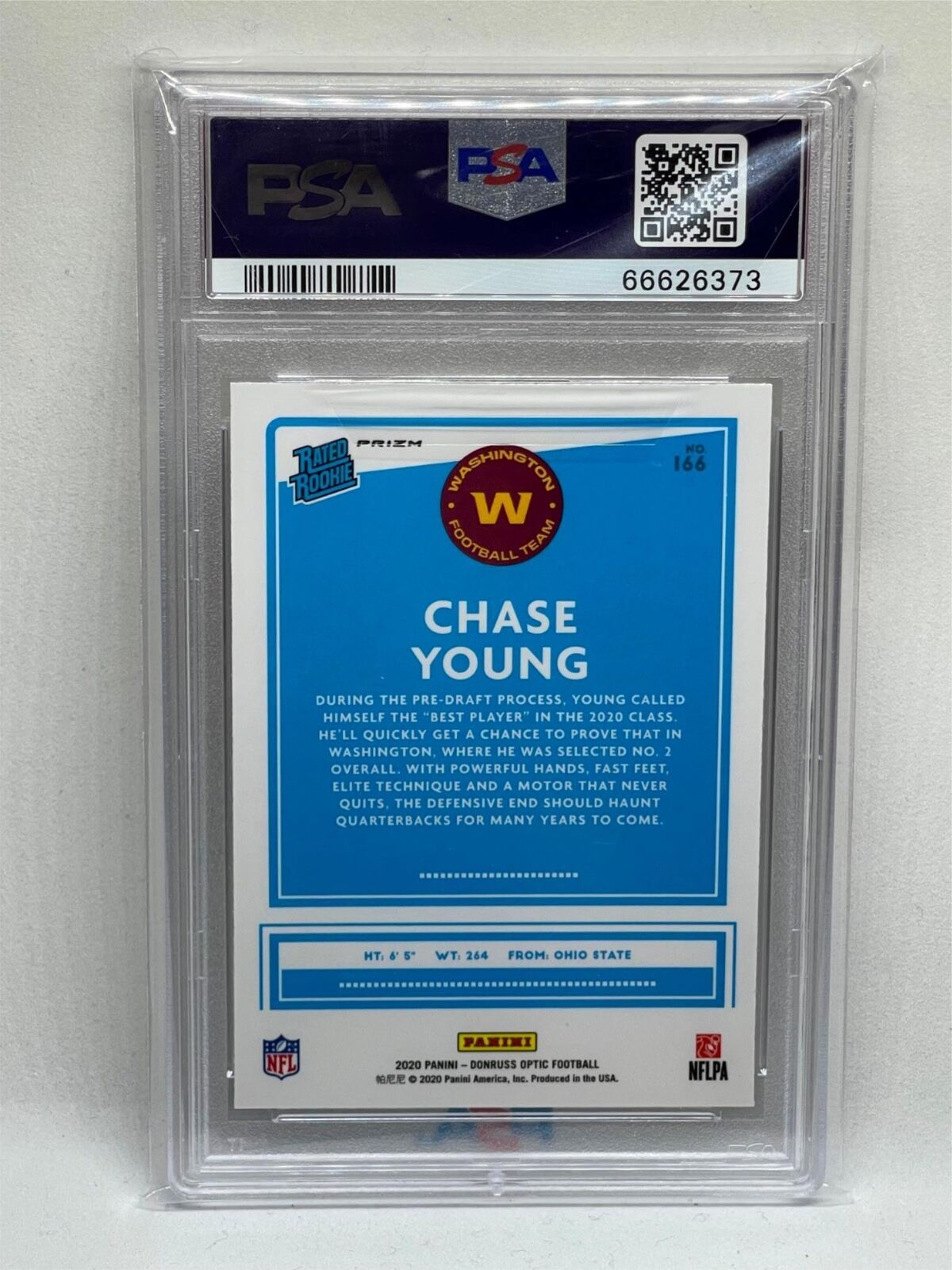 CHASE YOUNG 2020 PANINI DONRUSS OPTIC SILVER HOLO RATED ROOKIE RC #166 PSA 10