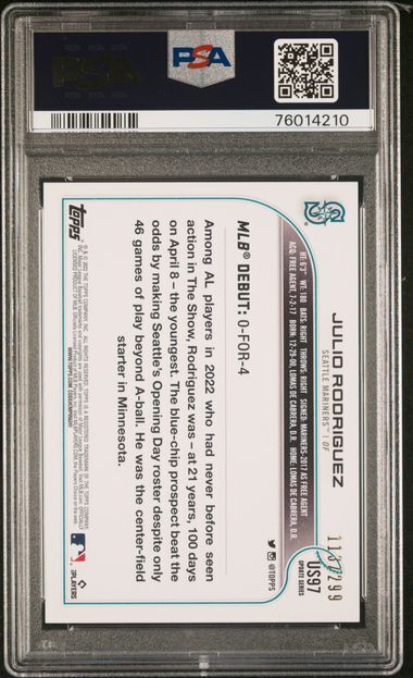JULIO RODRIGUEZ 2022 TOPPS UPDATE ORANGE FOIL RC #D 113/299 PSA 9 MINT