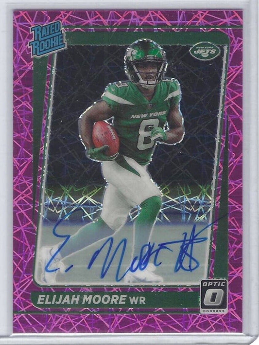 ELIJAH MOORE 2021 PANINI DONRUSS OPTIC PINK VELOCITY HOLO RATED AUTO RC #D 01/50
