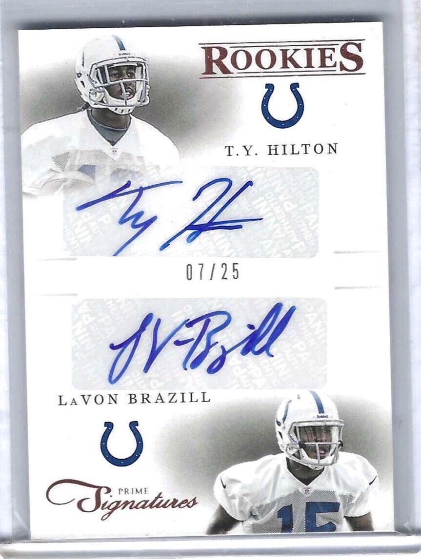 TY HILTON LAVON BRAZILL 2012 PANINI PRIME SIGNATURES DUAL ROOKIE AUTO RC #D 6/25