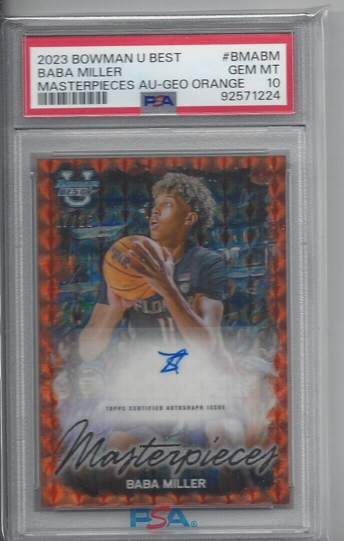 BABA MILLER 2023-24 BOWMANS BEST MASTERPIECES ORANGE GEO AUTO /25 PSA 10 POP 1/1