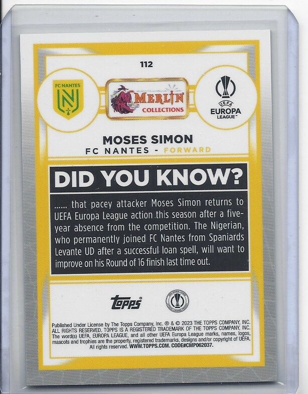 1/1 MOSES SIMON 2022-23 TOPPS MERLIN CHROME GREEN REFRACTOR #D 27/99 JSY NBR #27