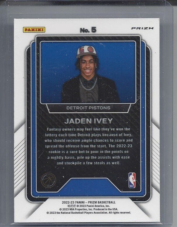 JADEN IVEY 2022-23 PANINI PRIZM LUCK OF THE LOTTERY SILVER PRIZMS RC #5