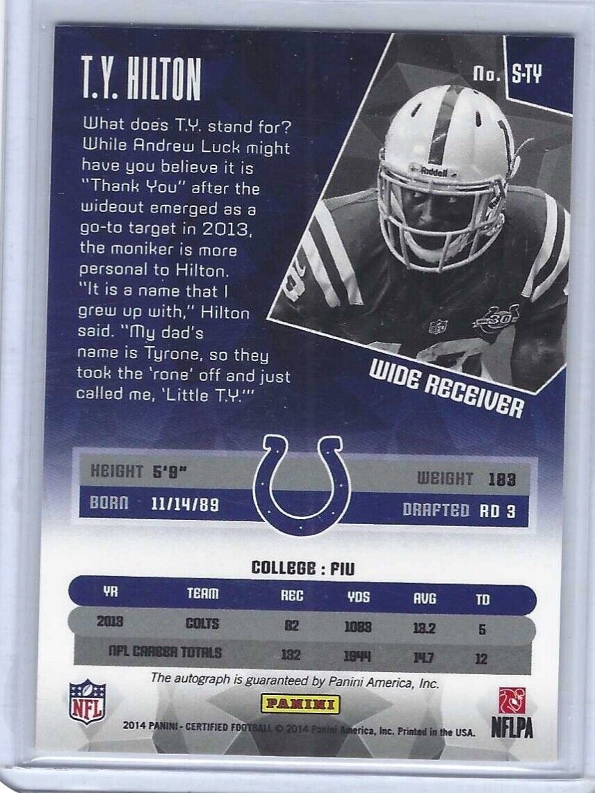 TY HILTON 2014 PANINI CERTIFIED SIGNATURES MIRROR GOLD AUTO #D 07/10