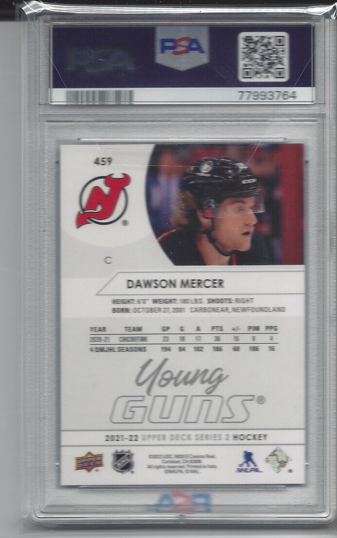 DAWSON MERCER 2021-22 UPPER DECK YOUNG GUNS RC #459 PSA 10 GEM MINT