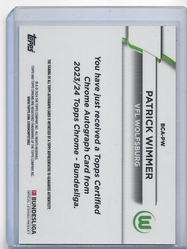 PATRICK WIMMER 2023-24 TOPPS CHROME BUNDESLIGA WOLFSBURG REFRACTOR AUTO