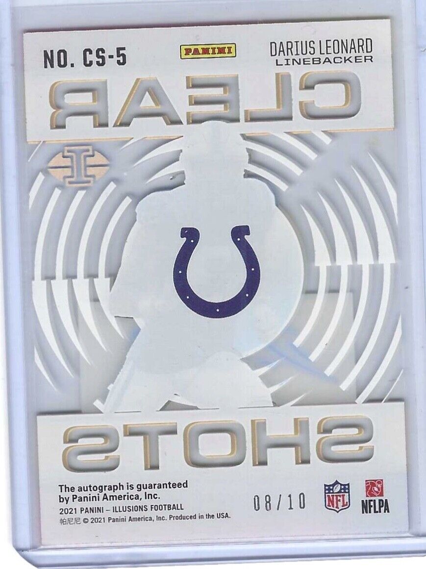 DARIUS LEONARD 2021 PANINI ILLUSIONS GOLD ACETATE CLEAR SHOTS AUTO #D 08/10