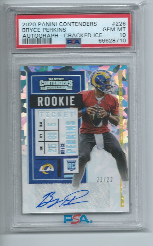 BRYCE PERKINS 2020 CONTENDERS ROOKIE TICKET CRACKED ICE AUTO RC #D 21/22 PSA 10