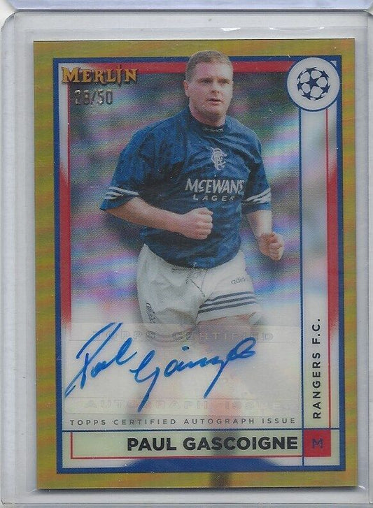 PAUL GASCOIGNE 2022-23 TOPPS MERLIN CHROME GOLD REFRACTOR AUTO #D 28/50