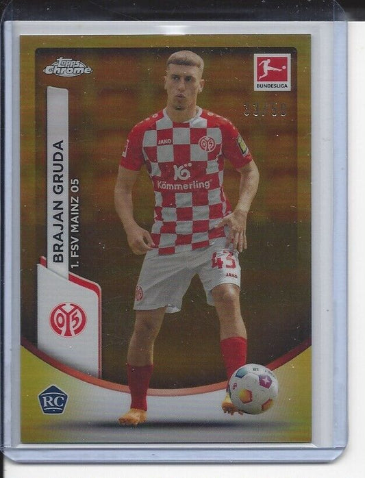 BRAJAN GRUDA 2023-24 TOPPS CHROME BUNDESLIGA GOLD REFRACTOR ROOKIE RC #D 33/50