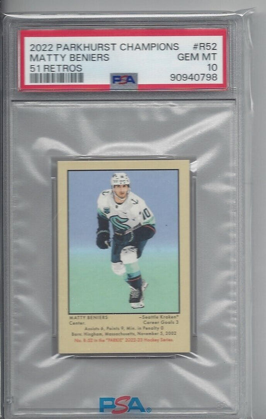 MATTY BENIERS 2022 PARKHURST CHAMPIONS 51 RETROS MINI #52 PSA 10 GEM MINT POP 3