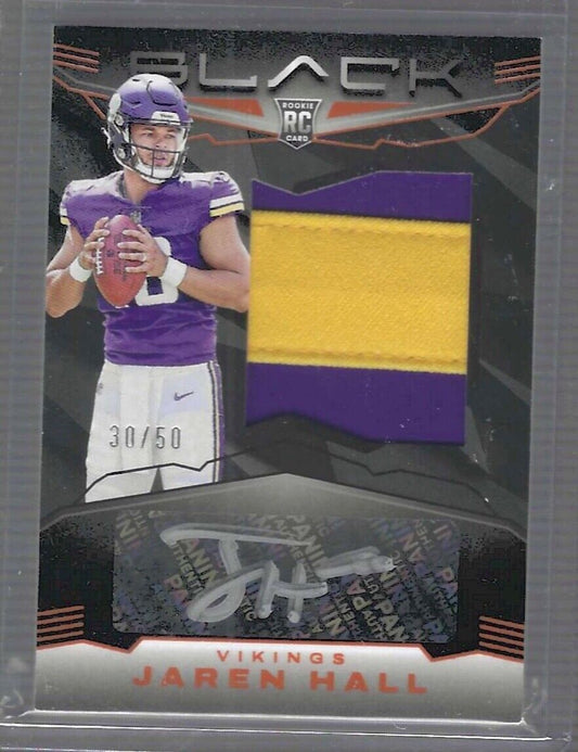 JAREN HALL 2023 PANINI BLACK ORANGE RPA ROOKIE PATCH AUTO RC #D 30/50
