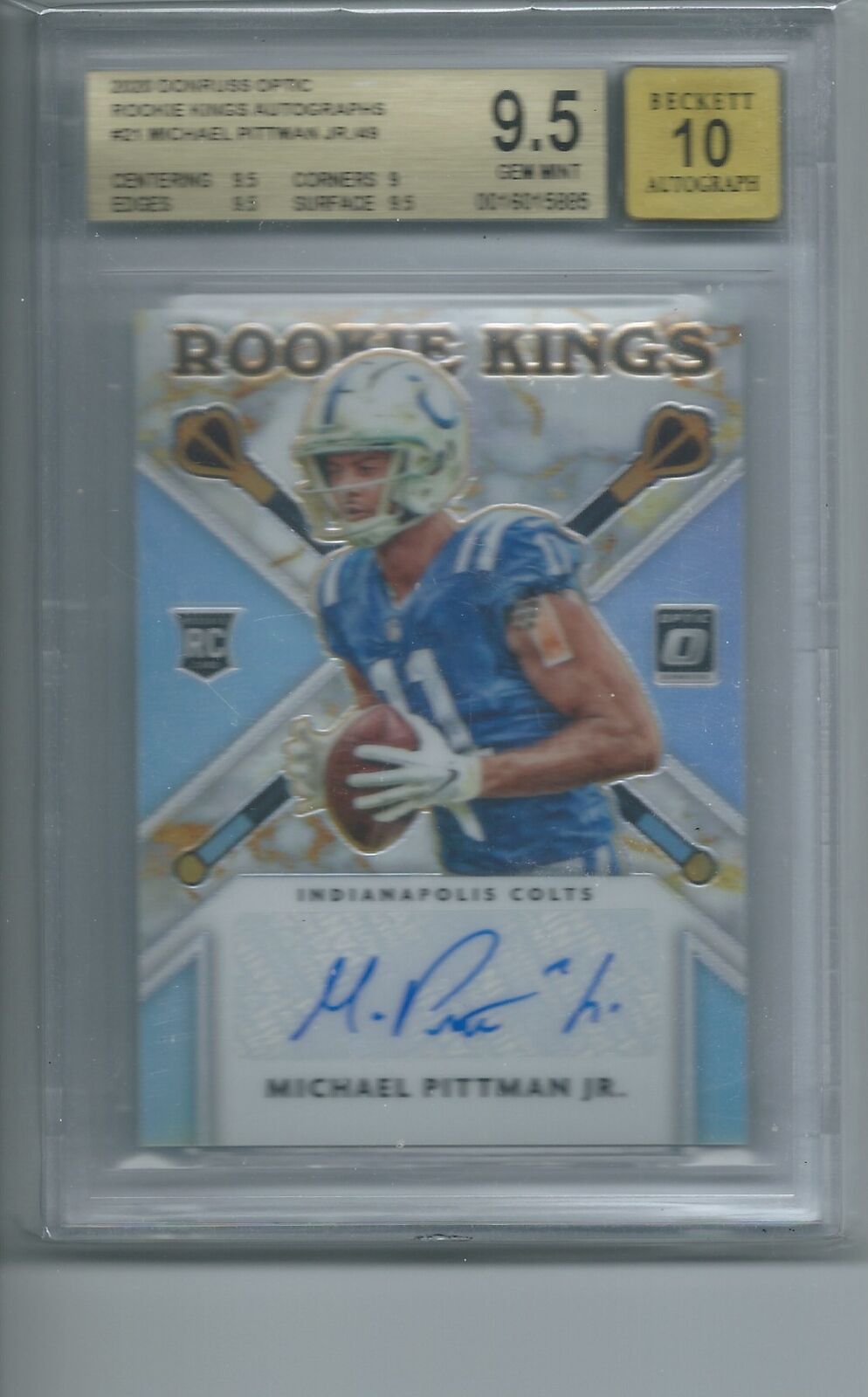 MICHAEL PITTMAN JR 2020 DONRUSS OPTIC ROOKIE KINGS AUTO RC /49 BGS 9.5 POP 1/1