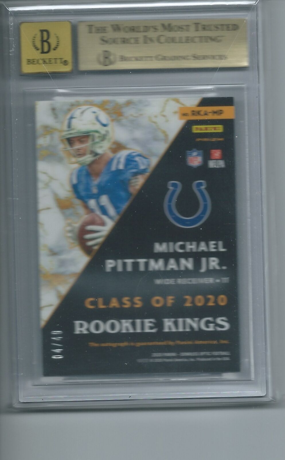 MICHAEL PITTMAN JR 2020 DONRUSS OPTIC ROOKIE KINGS AUTO RC /49 BGS 9.5 POP 1/1