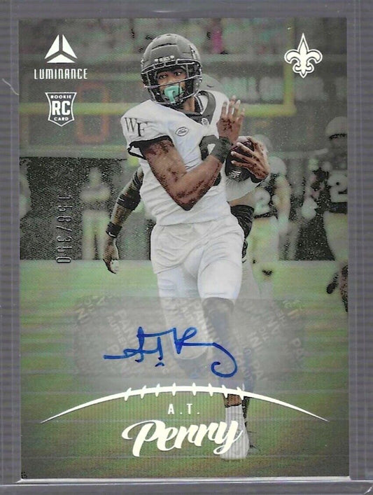 A.T. PERRY 2023 PANINI LUMINANCE SILVER FOIL ROOKIE AUTO RC #D 158/350