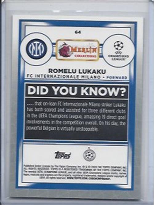 ROMELU LUKAKU 2022-23 TOPPS MERLIN CHROME GREEN MOJO REFRACTOR #D 18/99