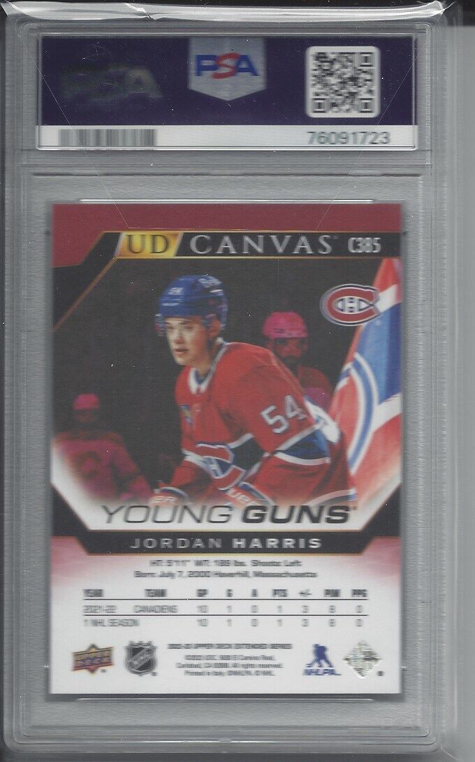 JORDAN HARRIS 2021 UPPER DECK YOUNG GUNS CANVAS ROOKIE RC #385 PSA 10 GEM MINT