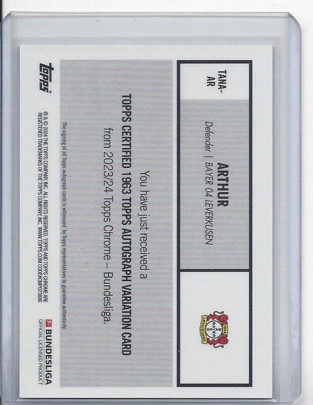 ARTHUR 2023-24 TOPPS CHROME BUNDESLIGA 1963 ANNIVERSARY REFRACTOR AUTO #D /160