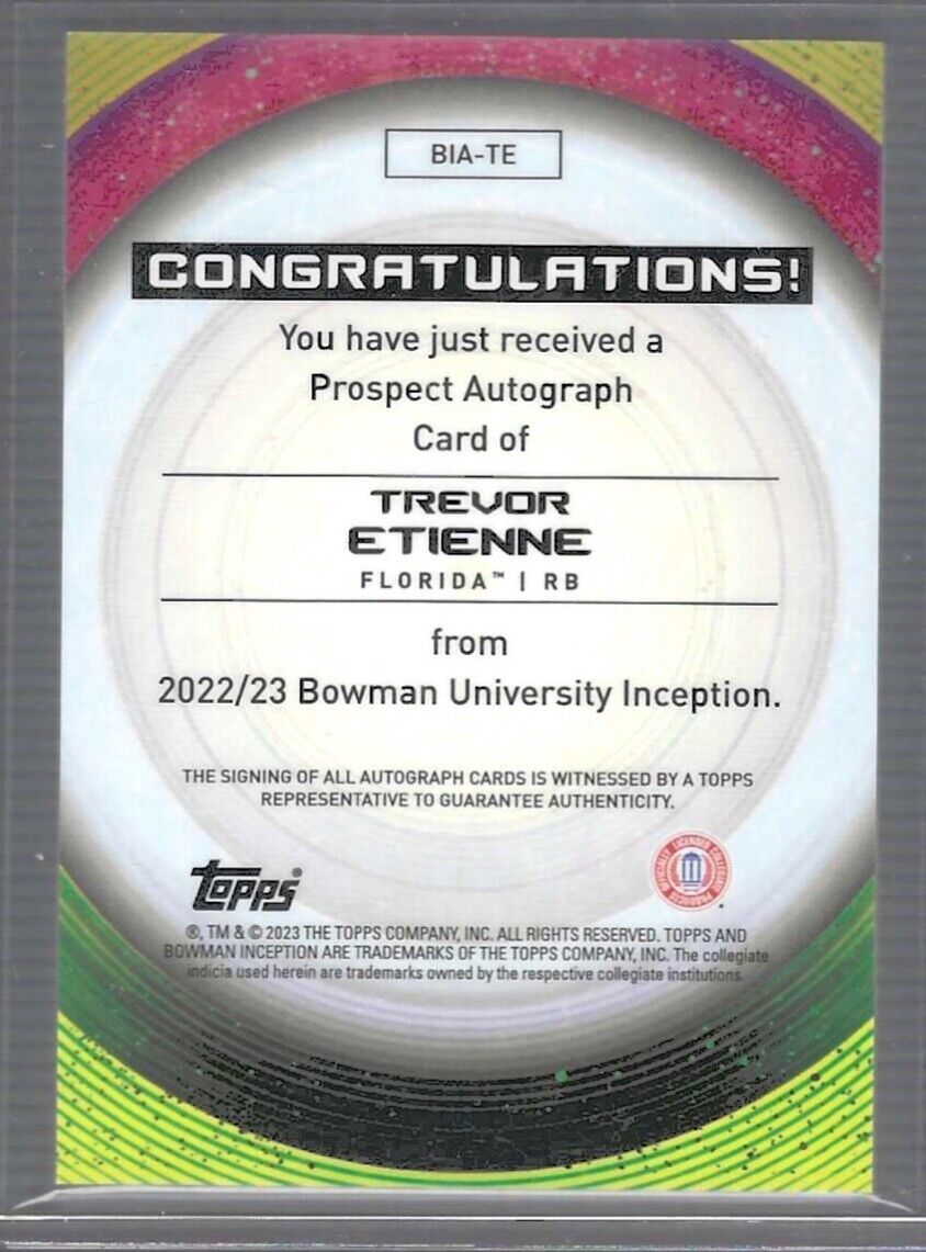 TREVOR ETIENNE 2022 BOWMAN UNIVERSITY INCEPTION BLUE INITIATION AUTO #D 22/99