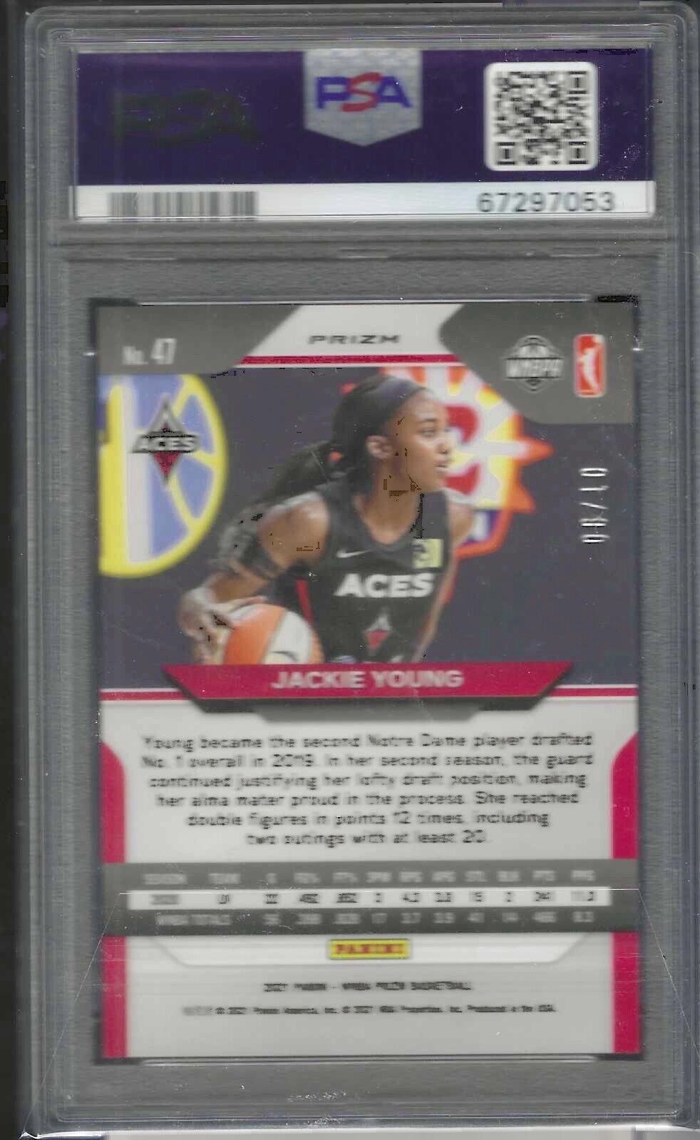 JACKIE YOUNG 2021 PANINI PRIZM WNBA GOLD PRIZM #D 6/10 PSA 10 GEM MINT POP 1/1