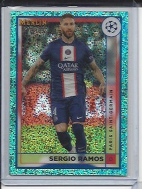 SERGIO RAMOS 2022-23 TOPPS MERLIN CHROME AQUA SPECKLE REFRACTOR #D 178/199