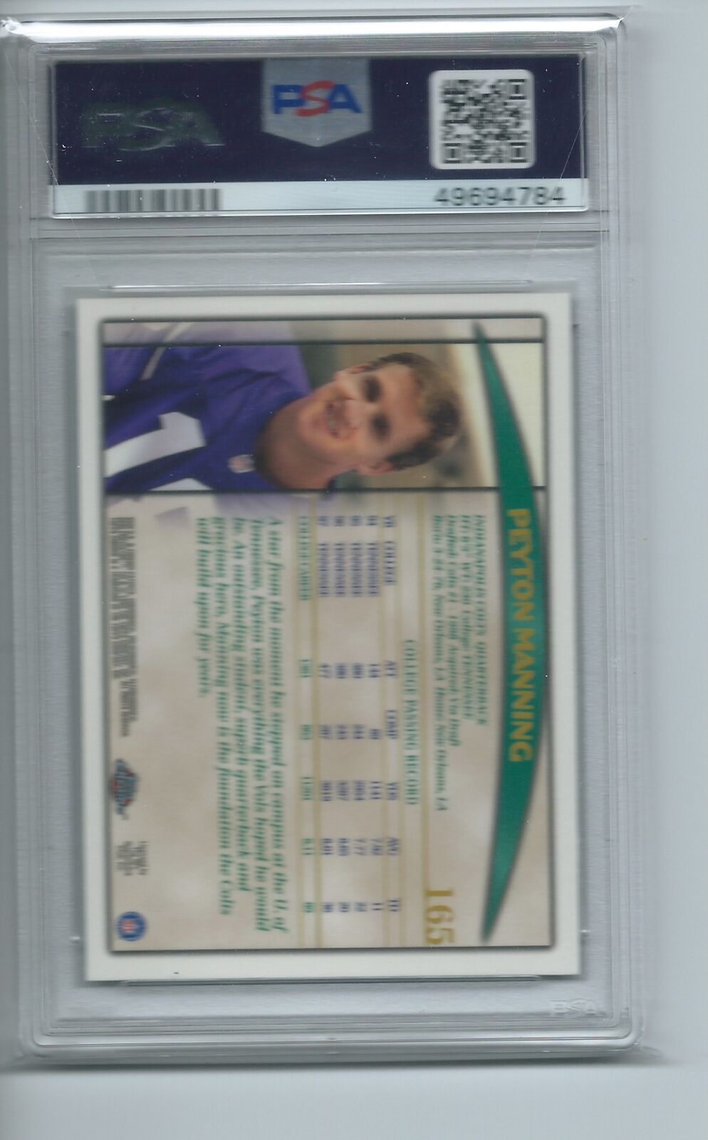PEYTON MANNING 1998 TOPPS CHROME TRUE ROOKIE RC #165 PSA 9 MINT