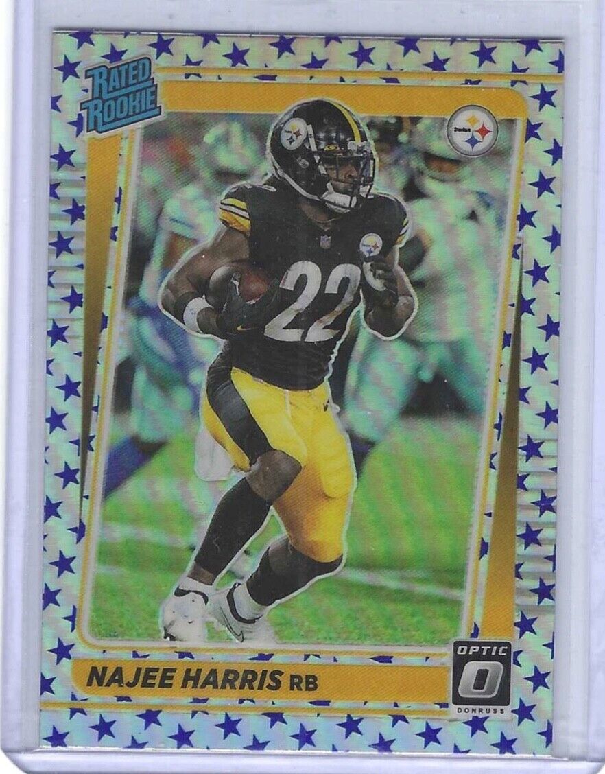 NAJEE HARRIS 2021 PANINI DONRUSS OPTIC BLUE STARS HOLO SSP RATED ROOKIE RC #213