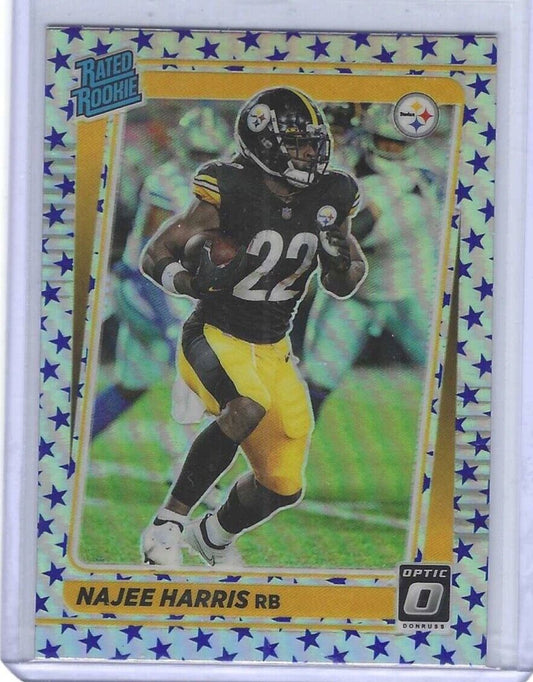 NAJEE HARRIS 2021 PANINI DONRUSS OPTIC BLUE STARS HOLO SSP RATED ROOKIE RC #213