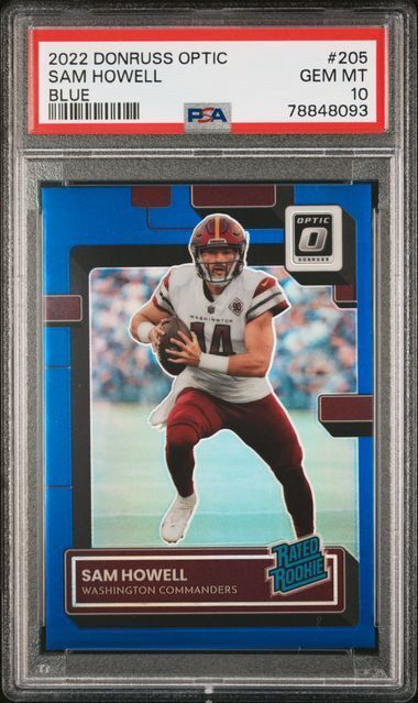 SAM HOWELL 2022 #205 PANINI DONRUSS OPTIC BLUE HOLO PRIZM RC #D 63/179 PSA 10