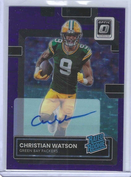 CHRISTIAN WATSON 2022 DONRUSS OPTIC PURPLE STARS FOTL HOLO AUTO RATED RC #D /50