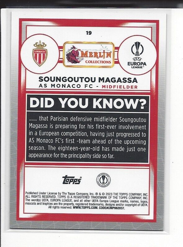 SOUNGOUTOU MAGASSA 2022-23 TOPPS MERLIN CHROME VINTAGE SP REFRACTOR RC #19