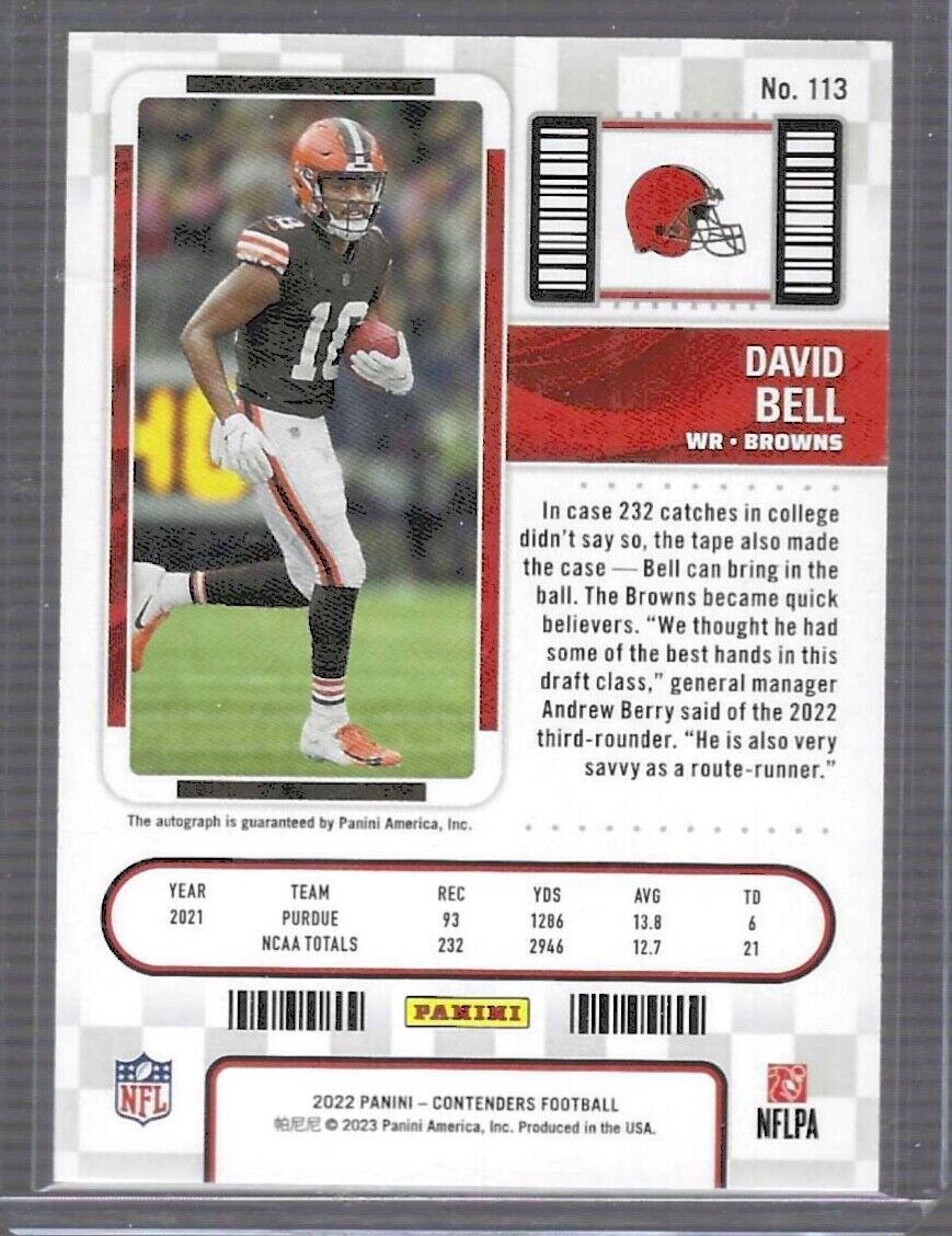 DAVID BELL 2022 PANINI CONTENDERS ROOKIE TICKET ON CARD AUTO RC #113