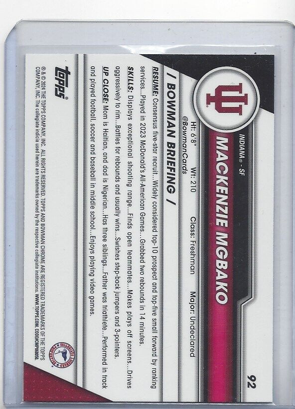 MACKENZIE MGBAKO 2023-24 BOWMAN CHROME UNIVERSITY SP PHOTO VARIATION REFRACTOR