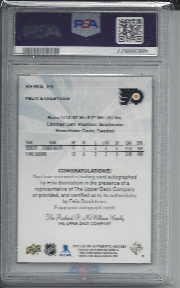FELIX SANDSTROM 2021 SP AUTHENTIC RETRO FUTURE WATCH AUTO RC /499 PSA 10 POP 1/1