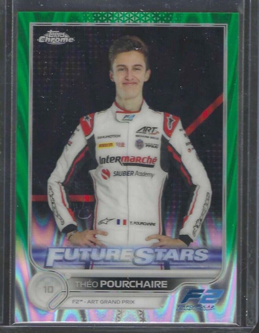 THEO POURCHAIRE 2022 TOPPS CHROME F1 GREEN LAVA REFRACTOR FUTURE STARS #D 43/99