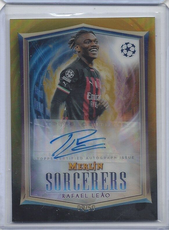 RAFAEL LEAO 2022-23 TOPPS MERLIN CHROME SORCERERS GOLD REFRACTOR AUTO #D 9/50