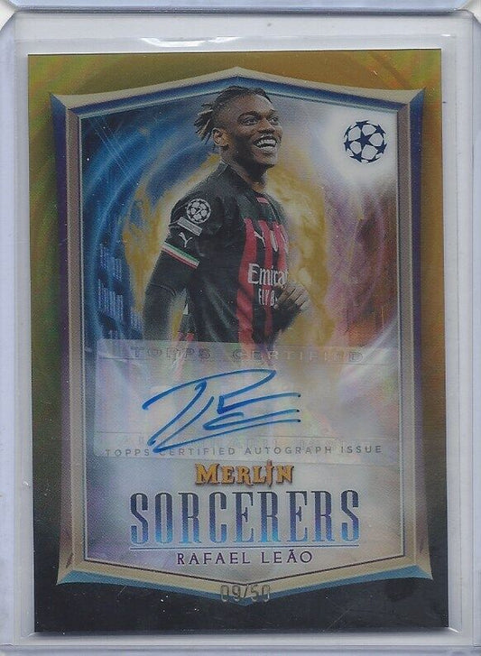 RAFAEL LEAO 2022-23 TOPPS MERLIN CHROME SORCERERS GOLD REFRACTOR AUTO #D 9/50