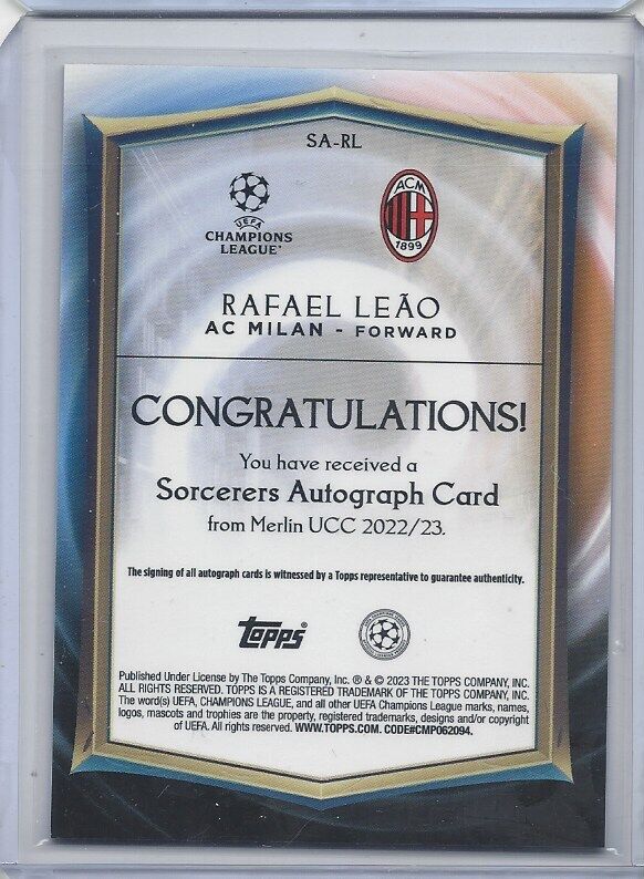 RAFAEL LEAO 2022-23 TOPPS MERLIN CHROME SORCERERS GOLD REFRACTOR AUTO #D 9/50