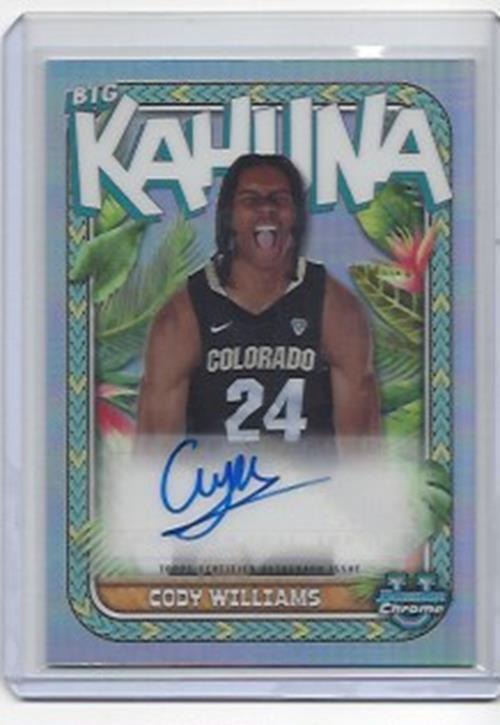 CODY WILLIAMS 2023-24 BOWMAN CHROME UNIVERSITY BIG KAHUNA REFRACTOR AUTO #D /150