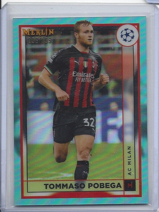 TOMMASO POBEGA 2022-23 TOPPS MERLIN CHROME AQUA REFRACTOR #D 39/199