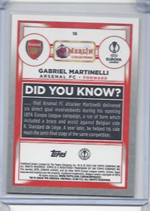 GABRIEL MARTINELLI 2022-23 TOPPS MERLIN CHROME ROSE GOLD SHIMMER REFRACTOR /299
