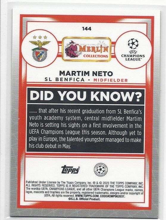 MARTIM NETO 2022-23 TOPPS MERLIN CHROME SPECKLE REFRACTOR RC #D 27/150