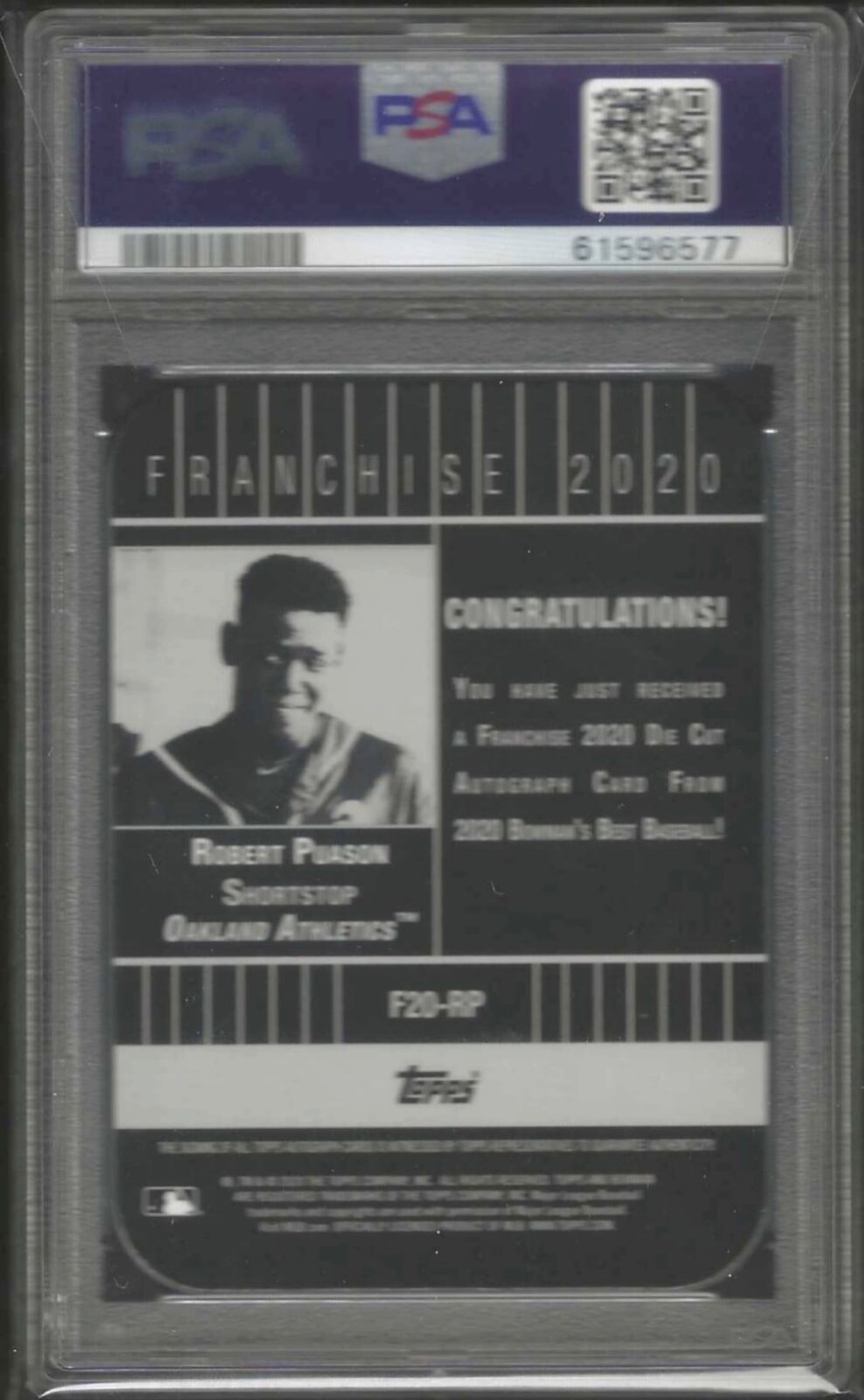 ROBERT PUASON 2020 BOWMANS BEST GOLD REFRACTOR FRANCHISE AUTO /50 PSA 9 POP 2