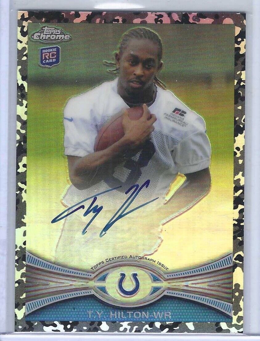 TY HILTON 2012 TOPPS CHROME CAMO REFRACTOR ROOKIE ON CARD AUTO RC #D 099/105