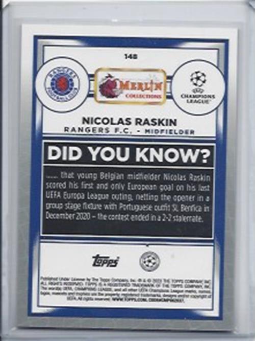 NICOLAS RASKIN 2022-23 TOPPS MERLIN CHROME ROSE GOLD SHIMMER REFRACTOR RC /299