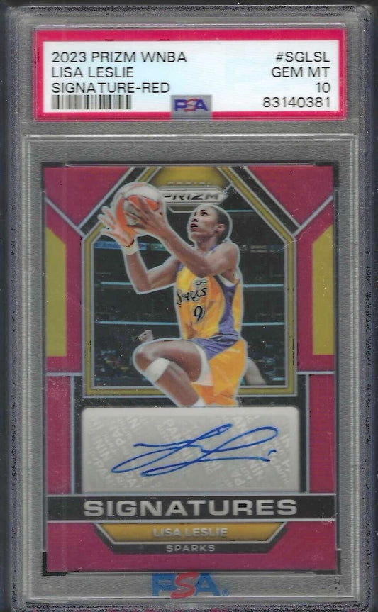 LISA LESLIE 2023 PANINI PRIZM WNBA RED PRIZM AUTO /99 PSA 10 GEM MINT POP 5